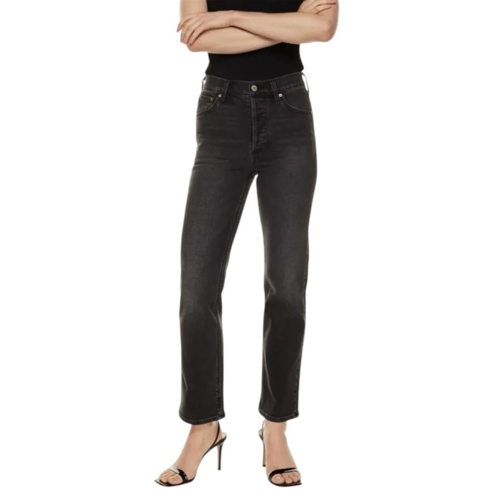 Aritzia Denim Forum Black The Arlo High Rise Straight Leg Jeans